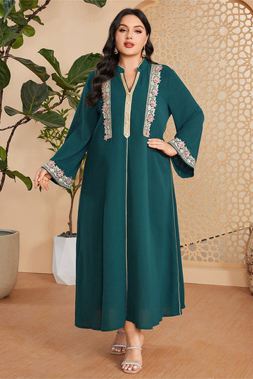 Caftan marocain Abaya élégant grande taille vert foncé